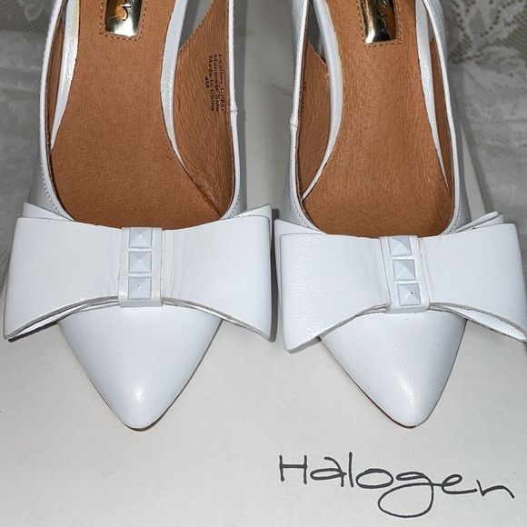 Halogen “Lila” Studded Bow White Leather Sling-Back Pumps - Size 4M - Picture 8 of 14